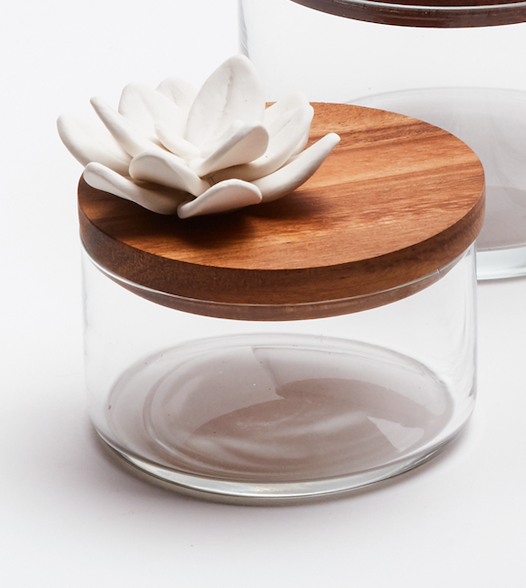 Boîte Bonbonnière en verre, bois, porcelaine - Boite Lotus S