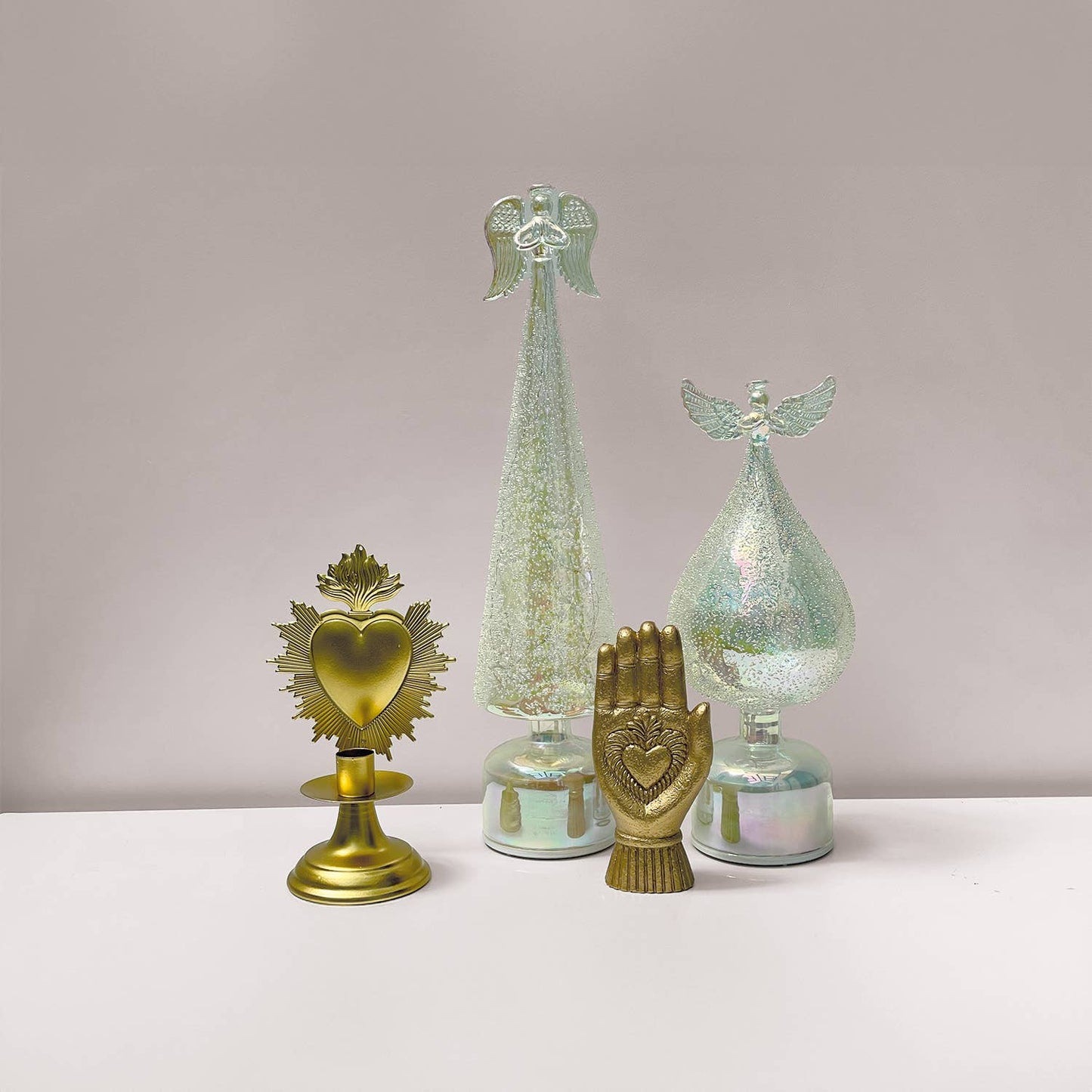 Bougeoir Ex-voto doré L12 P9 H21cm