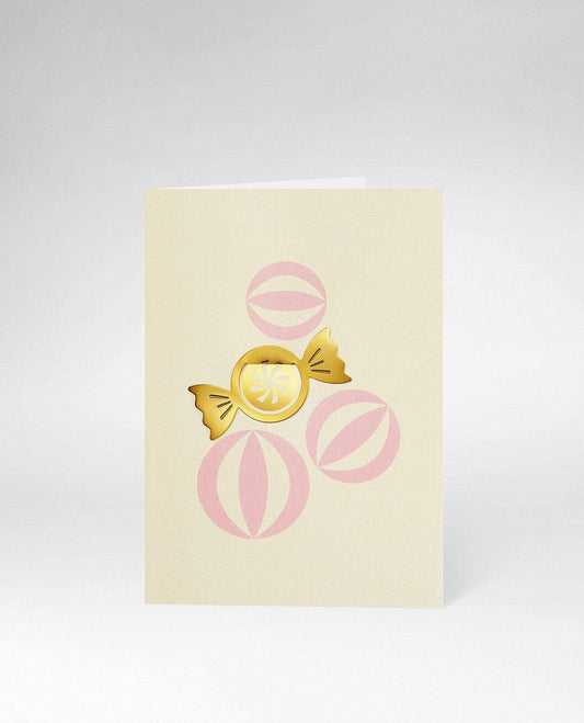 Carte de vœux avec clip doré en forme de bonbon