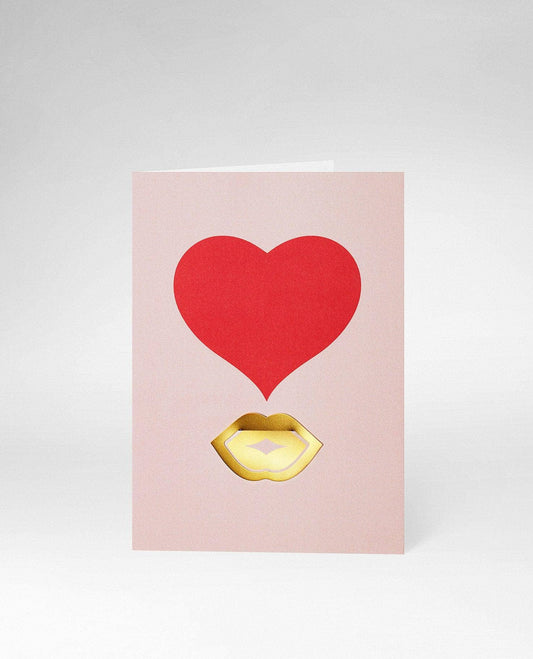 Carte de vœux avec clip doré en forme de baiser