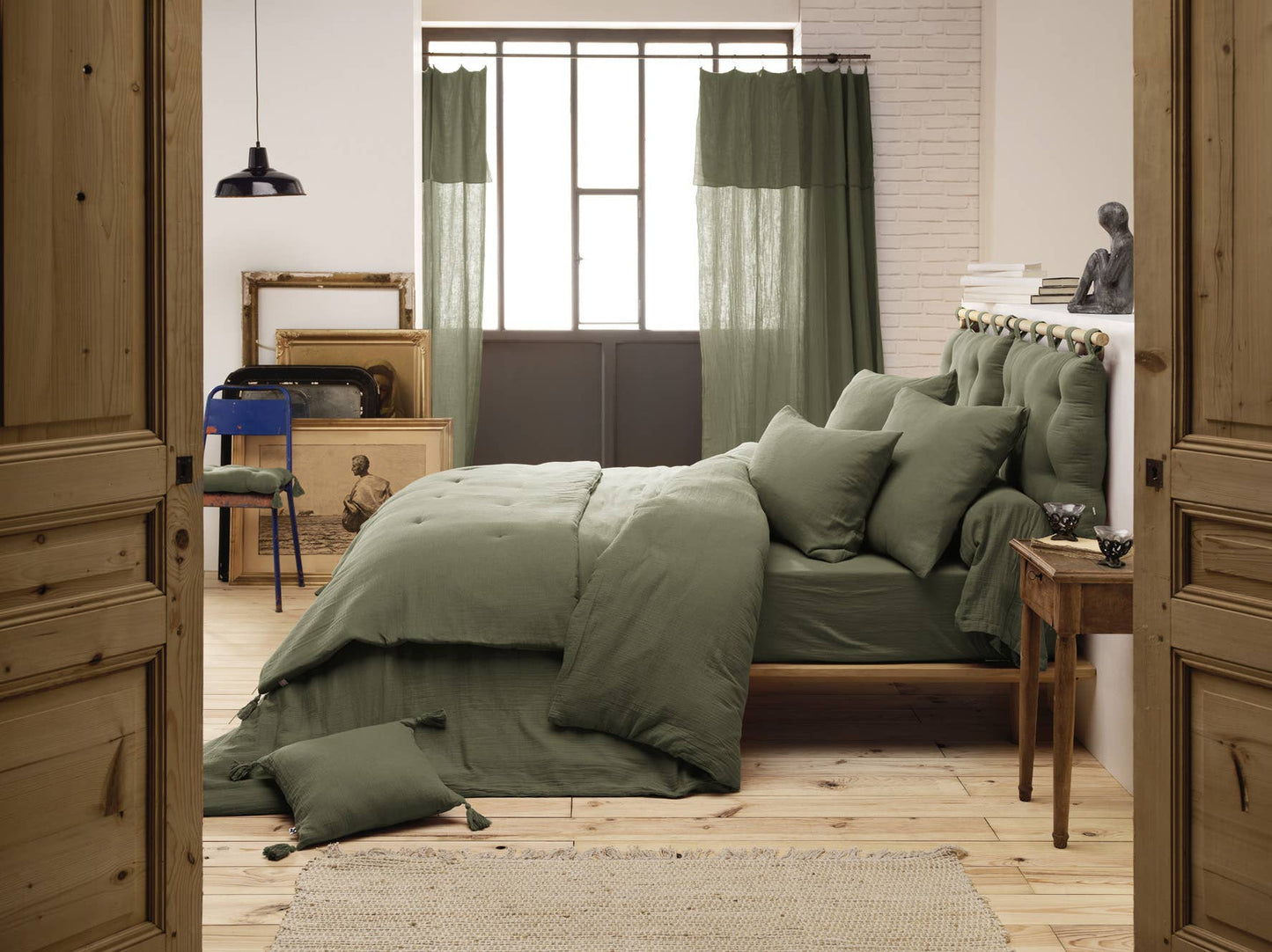 Housse de couette Gaze de Coton 260 x 240 cm GAÏA Romarin