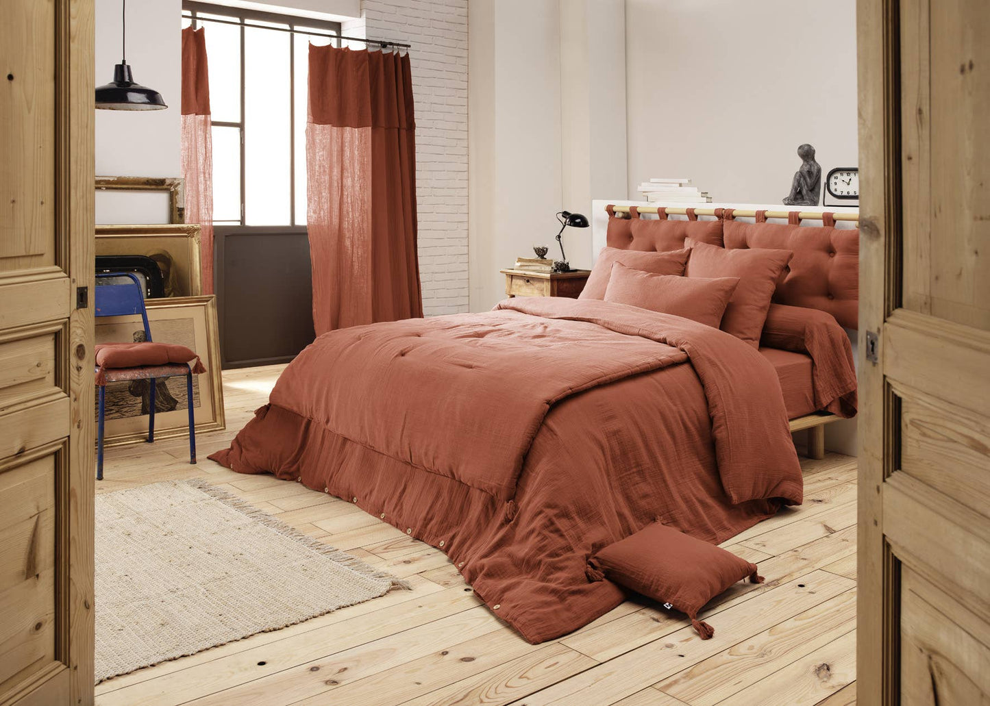 Housse de couette Gaze de Coton 260 x 240 cm GAÏA Terracotta