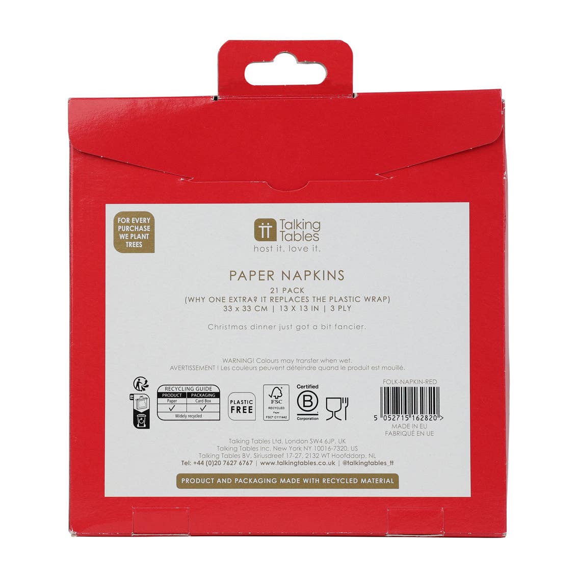 Serviettes en papier rouges de Noël Folklore - Pack de 20