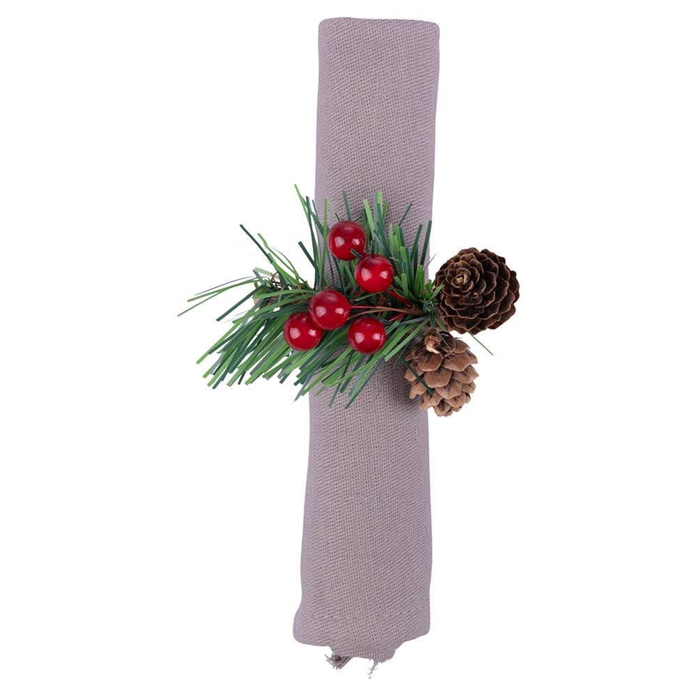 RONDS DE SERVIETTE BAIES ET PIGNES 2 ASSORTIES