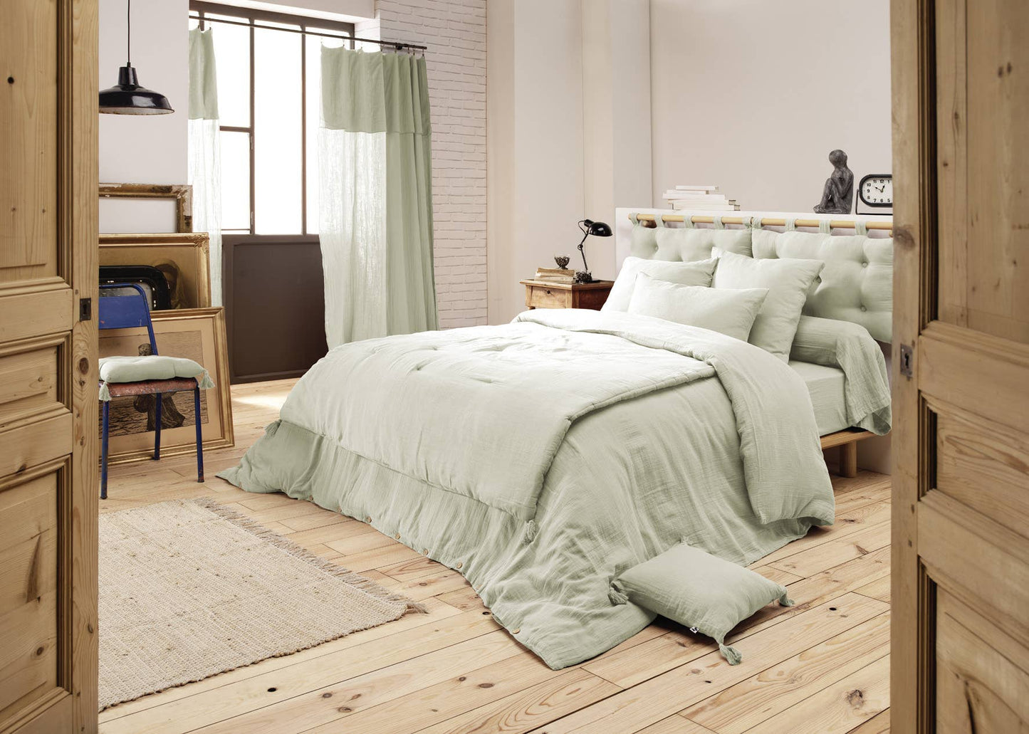 Housse de couette Gaze de Coton 240 x 220 cm GAÏA Vert d'eau