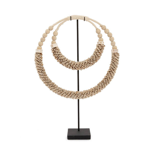 Collier double coque sur support - naturel