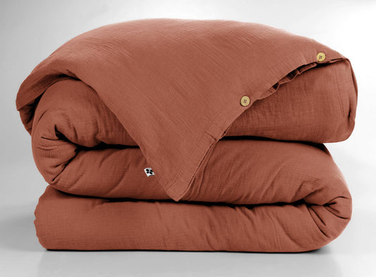 Housse de couette Gaze de Coton 260 x 240 cm GAÏA Terracotta