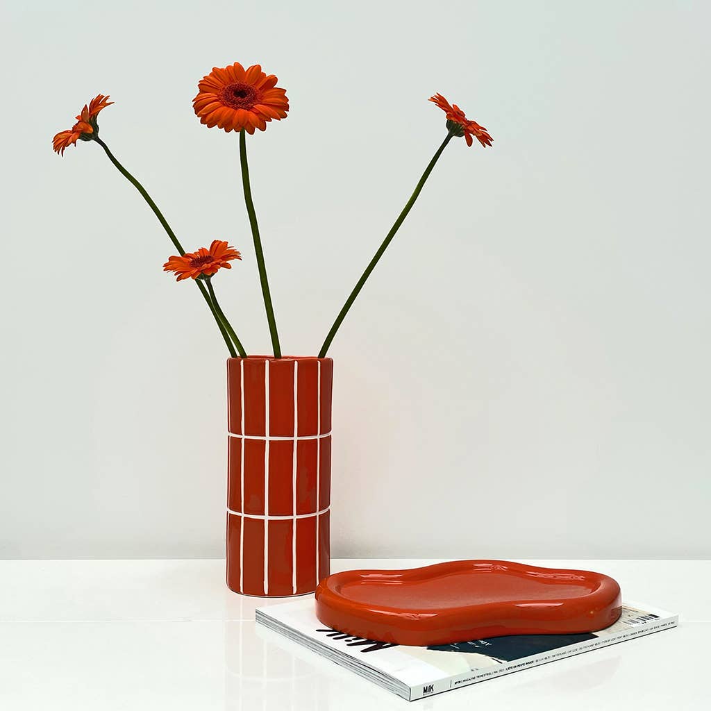 Vase carrelage mm orange D10,5 H23cm