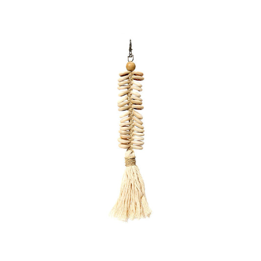 Porte-clés macramé en forme d'arête de poisson - Crème