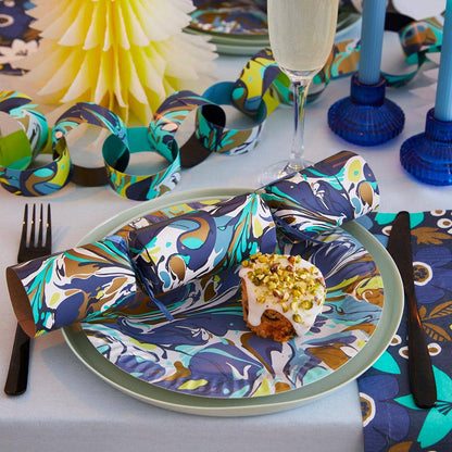 Serviettes de fête écologiques bleu marbré | Paquet de 20 |