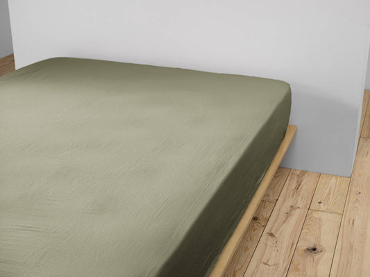 Drap housse Gaze de Coton 180 x 200 cm GAÏA Romarin