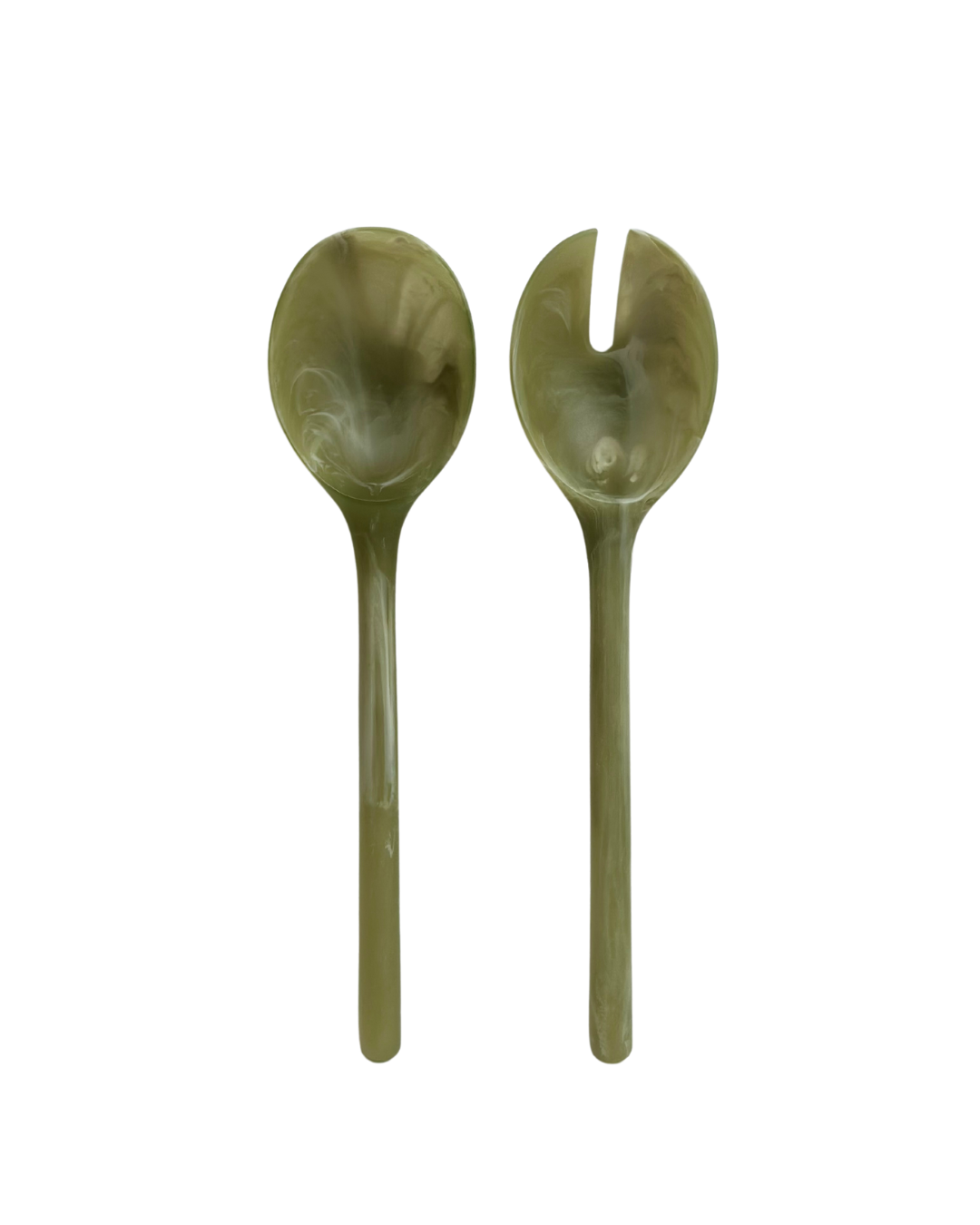 Serveurs à salade en résine marbrée vert olive - ensemble de 2