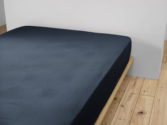 Drap housse Gaze de Coton 160 x 200 cm GAÏA Minuit
