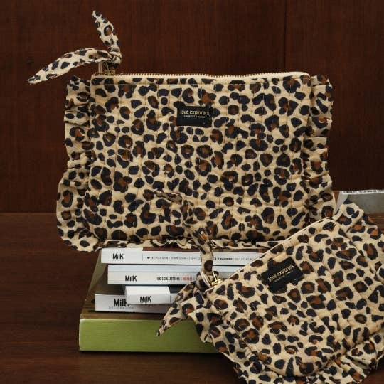 Pochette plate M - léopard beige