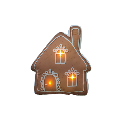 Coussin LED maison marron 40x36cm