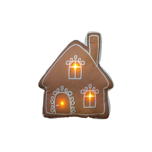 Coussin LED maison marron 40x36cm