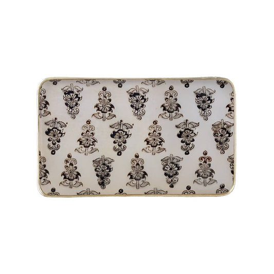 Plateau métal émaillé Hoya 15x25, bordure dorée