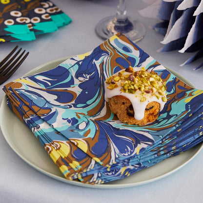 Serviettes de fête écologiques bleu marbré | Paquet de 20 |