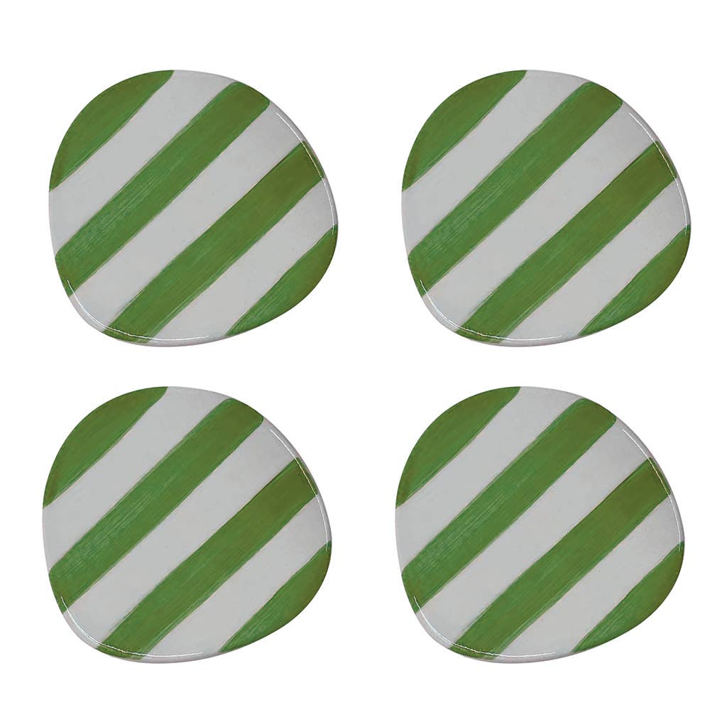 Set de 4 dessous de verre rayures verte D10 H0,6cm