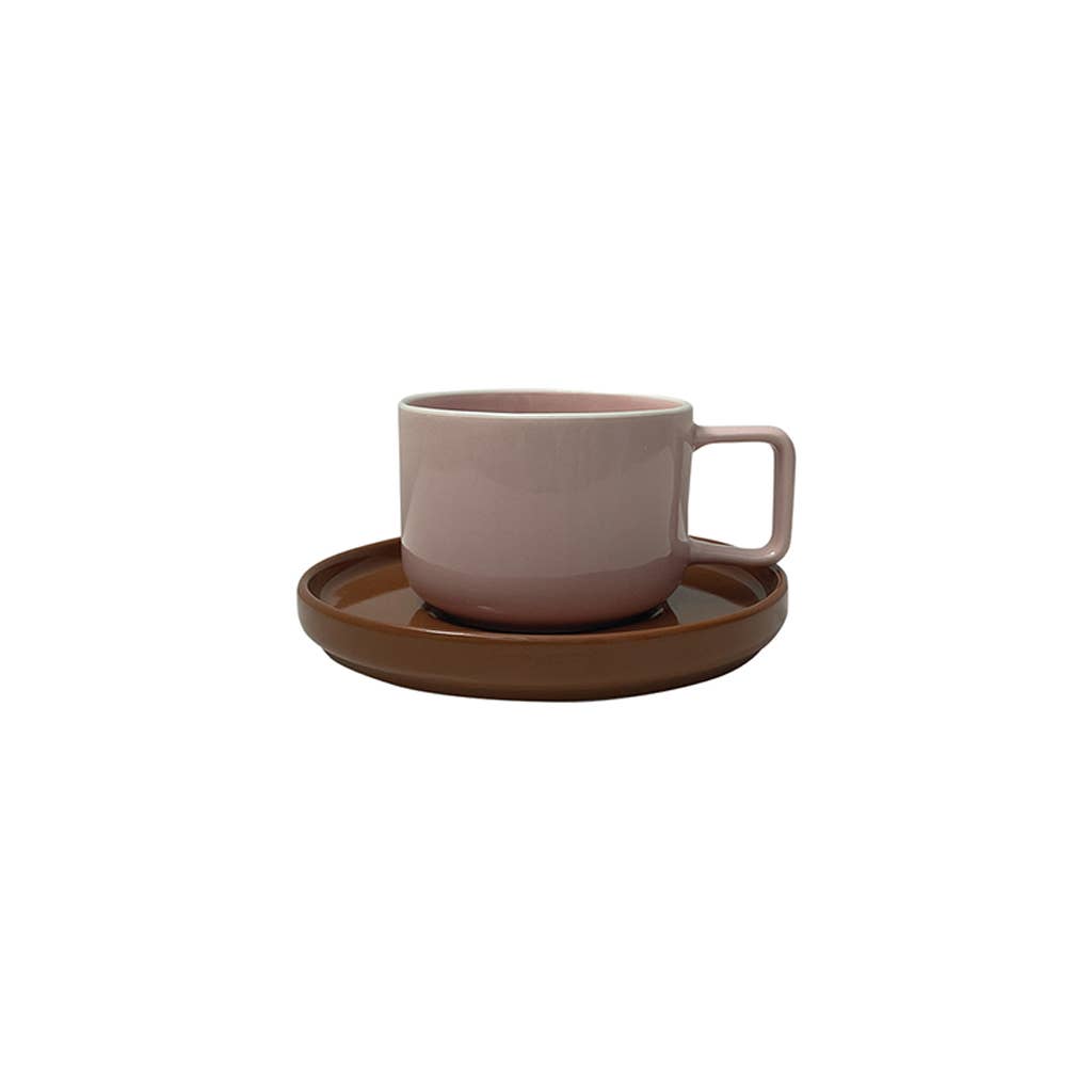 Tasse Chic rose avec sa sous tasse brun D12 H7,5cm