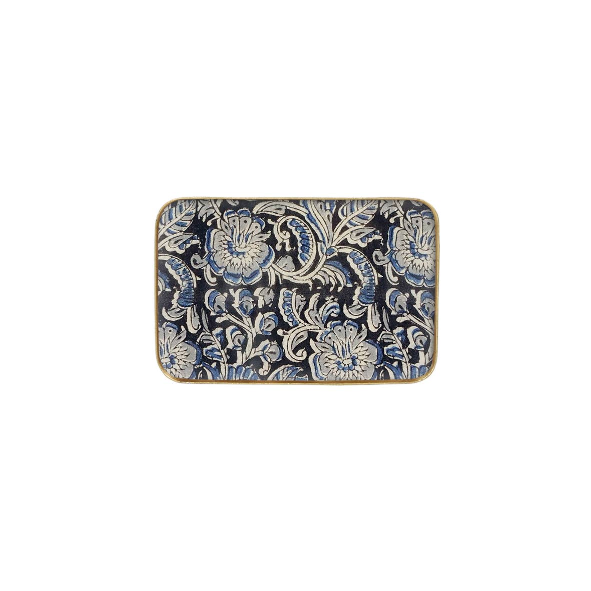 Plateau métal émaillé Kalamkari 10x15, bordure dorée