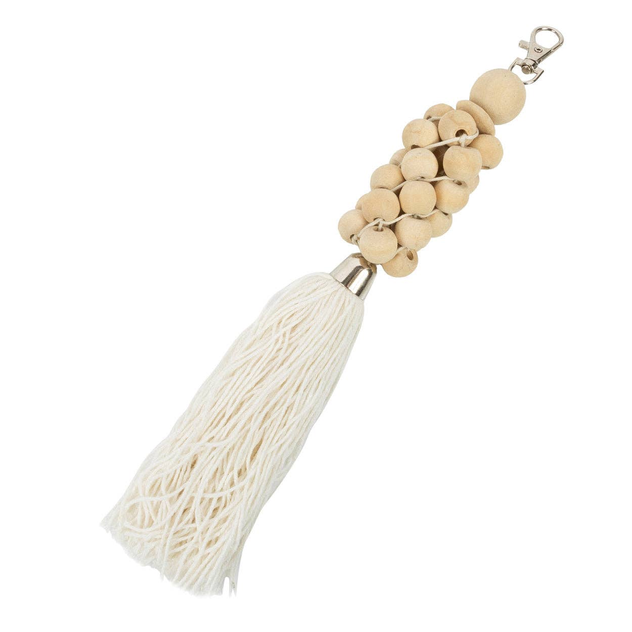 Porte-clés en perles de bois naturel blanc