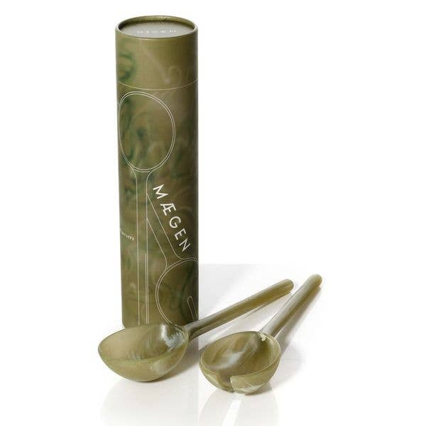 Serveurs à salade en résine marbrée vert olive - ensemble de 2