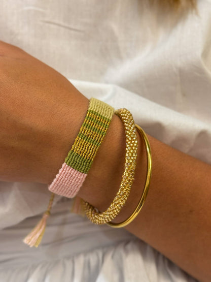 Bracelet tissé Kizel® de Maison Kizo Rose pâle, kaki et doré