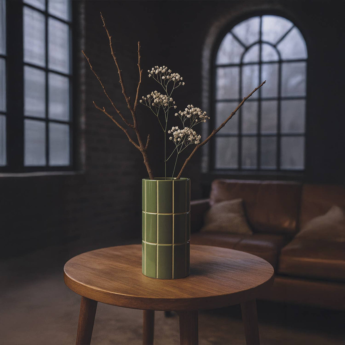 Vase carrelage mm kaki D10,5 H23cm