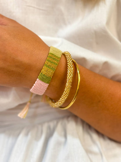 Bracelet tissé Kizel® de Maison Kizo Rose pâle, kaki et doré