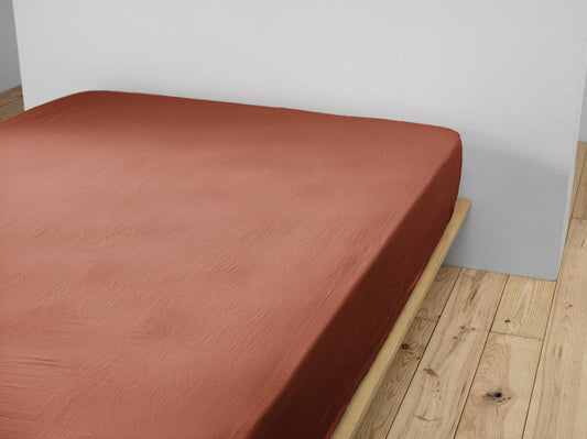 Drap housse Gaze de Coton 180 x 200 cm GAÏA Terracotta