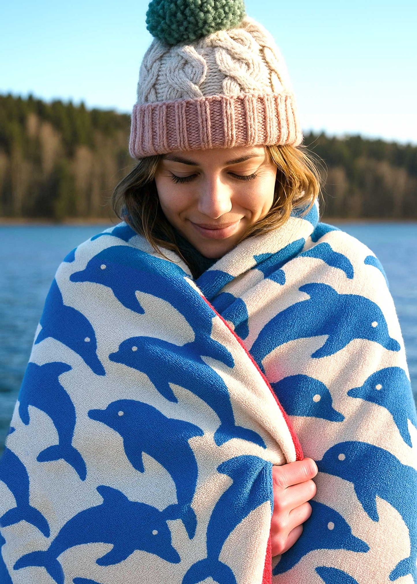 Serviettes en coton biologique Jumping Dolphins