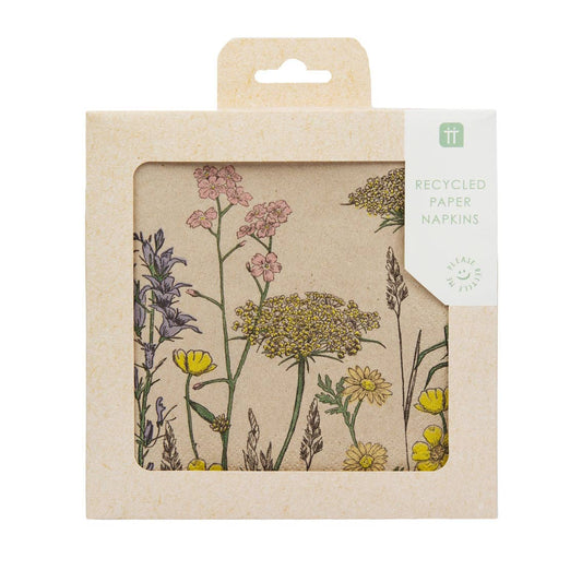 Serviettes florales écologiques en papier recyclé | Paquet de 20 |