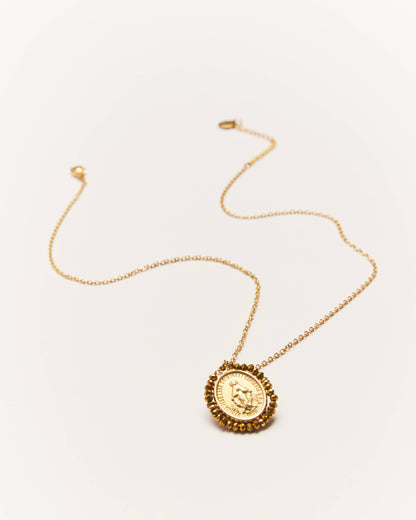 Santa Maria Gold - collier médaille dorée avec pierres dorées