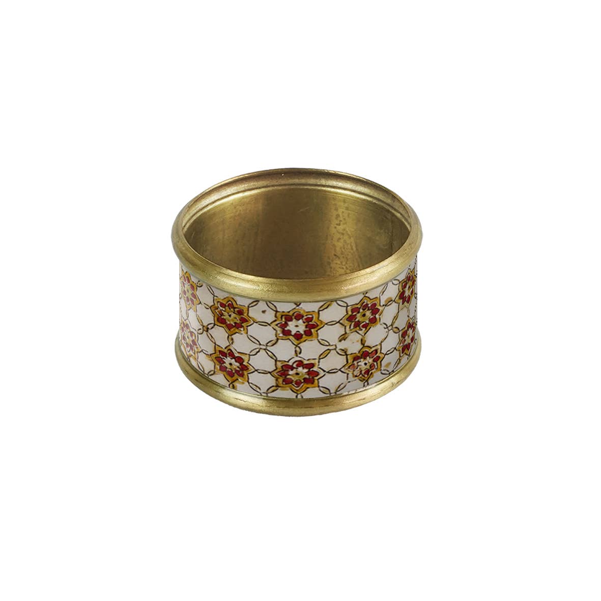 Rond de serviette laiton émaillé Zellige ocre/brick