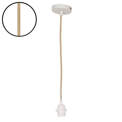 Suspension douille blanche 110cm câble corde naturelle rosace