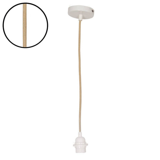 Suspension douille blanche 110cm câble corde naturelle rosace