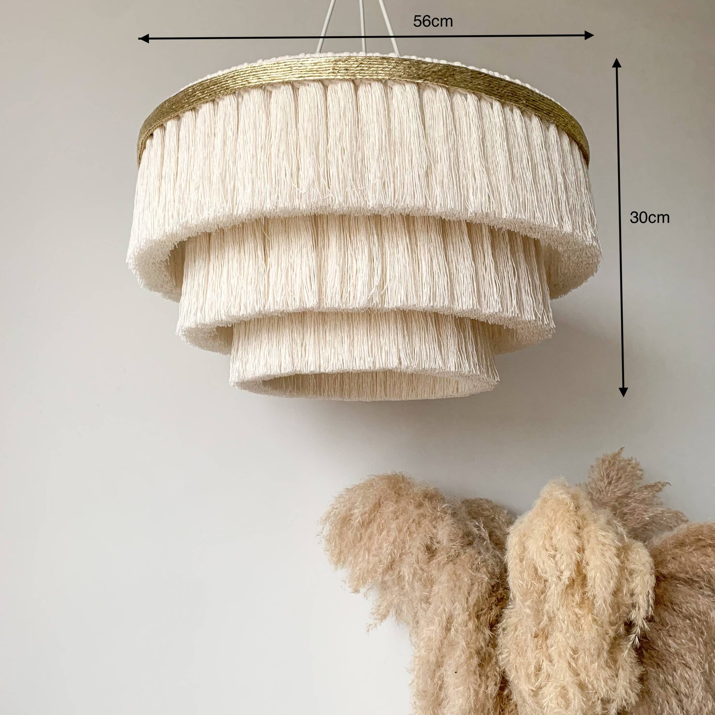 Lustre à frange en coton avec bande de ficelle dorée