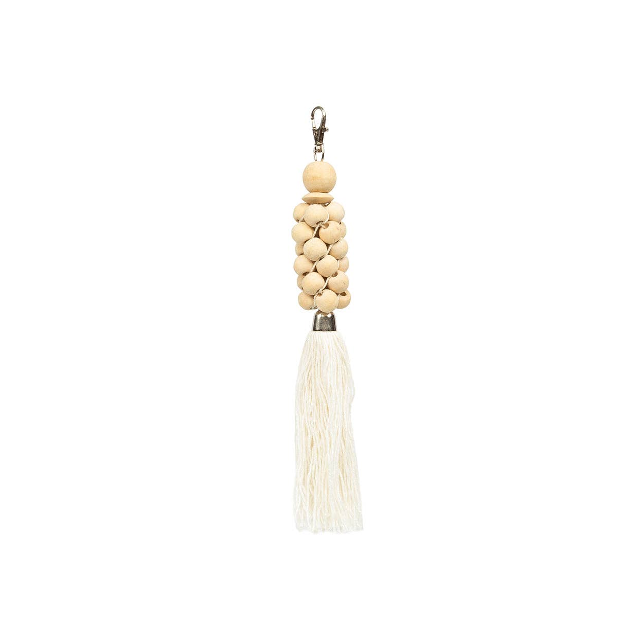 Porte-clés en perles de bois naturel blanc
