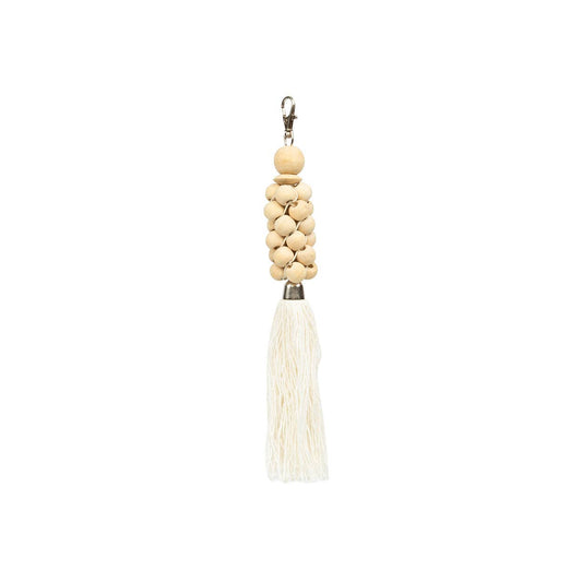 Porte-clés en perles de bois naturel blanc