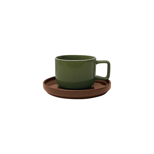 Tasse Chic kaki avec sa sous tasse marron D12 H7,5cm