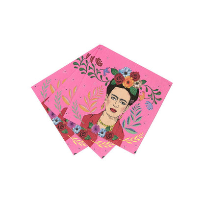 Serviettes à cocktail roses Frida Kahlo | Paquet de 20 | Fête d'été |