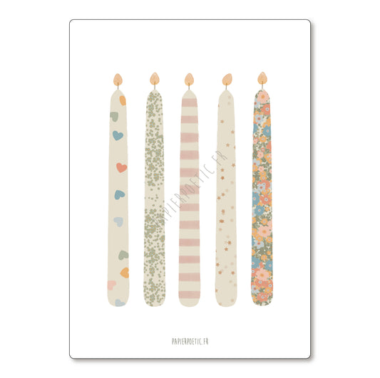 Carte Postale / Card "Bougies colorées"