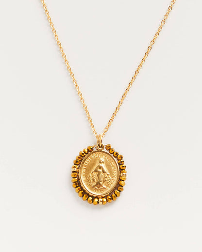 Santa Maria Gold - collier médaille dorée avec pierres dorées