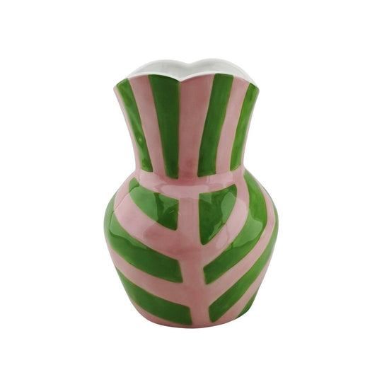Vase - Rayures - Grès - Vert/Rose - 16x16x22cm