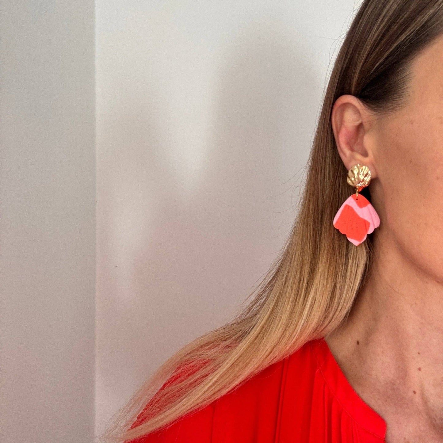 Sirenita – Boucles d'oreilles Feuille orange et fuchsia