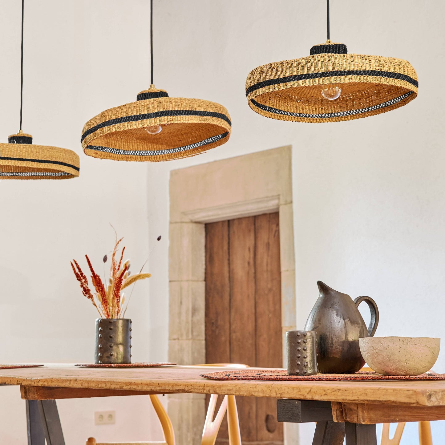 Lampe suspendue en paille tressée plate HATTER