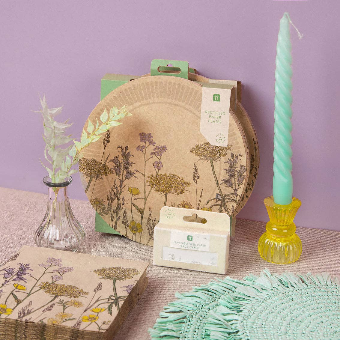 Serviettes florales écologiques en papier recyclé | Paquet de 20 |