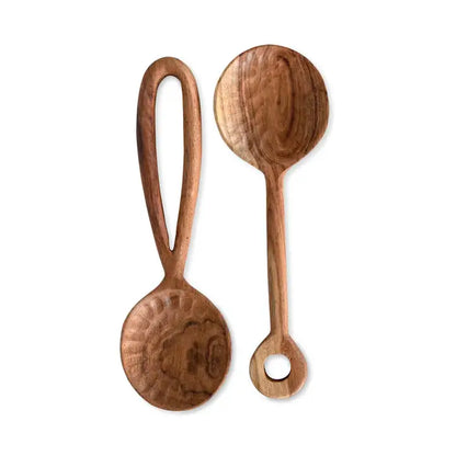 Couverts À Salade Martelé Bois D'acacia