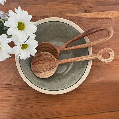 Couverts À Salade Martelé Bois D'acacia